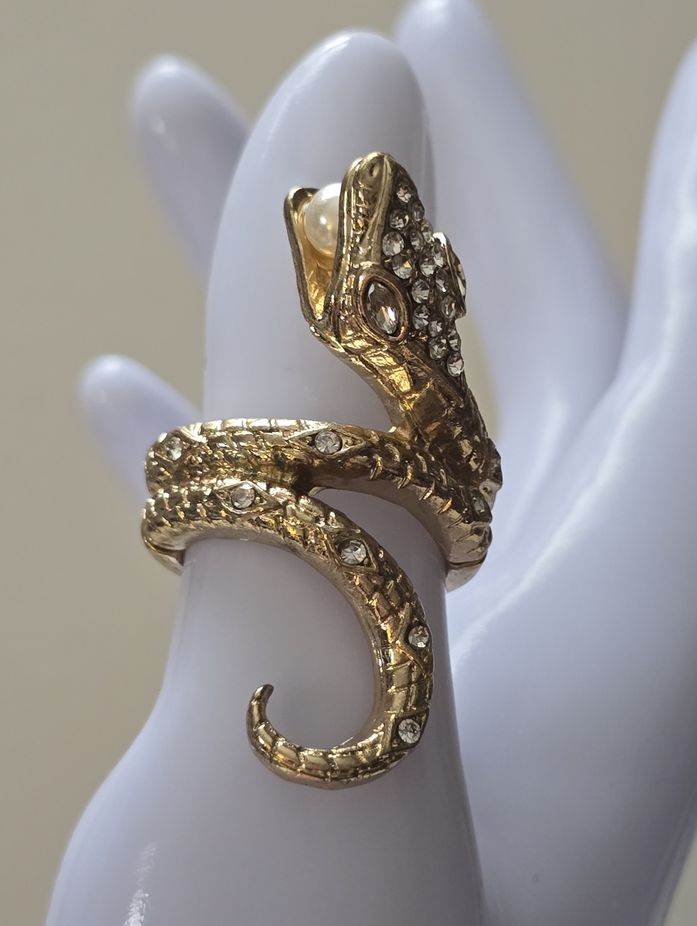 Gold Snake Wrap Ring with Crystal Accents Size 7